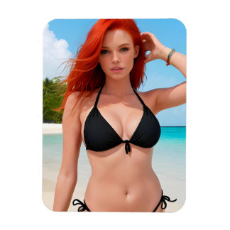 Sexy Red Haired Woman in Black Bikini Magnet