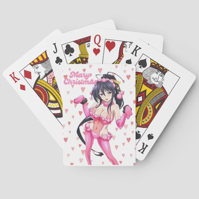Sexy Santa Marry Cristmas Pink Heart Anime Diva Playing Cards (Back)