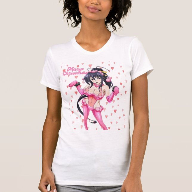 Sexy Santa Marry Cristmas Pink Heart Anime Diva T-Shirt (Front)