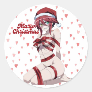 Sexy Santa Marry Cristmas Wrapped Anime Girl Classic Round Sticker