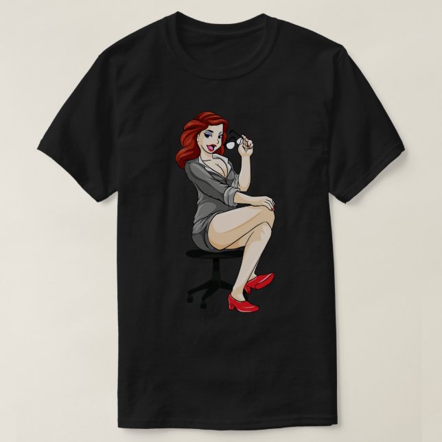Sexy secretary with glasses and dress T-Shirt (Design Front)