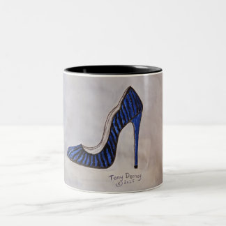 sexy super high heel shoe royal blue  Two-Tone coffee mug