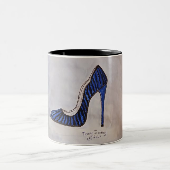 sexy super high heel shoe royal blue  Two-Tone coffee mug (Center)