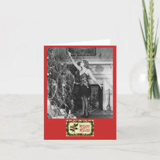 Sexy Vintage Tree Trimming Holiday Card