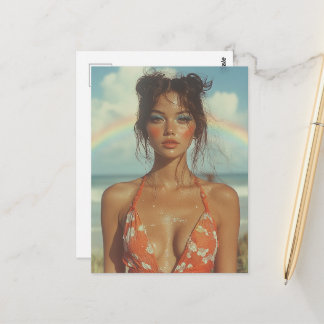 Sexy Woman with Rainbow Postcard