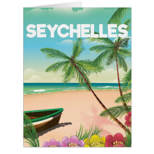 Seychelles beach travel poster