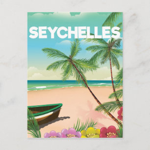 Seychelles beach travel poster postcard