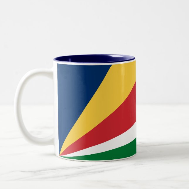 Seychelles Flag Two-Tone Coffee Mug (Left)