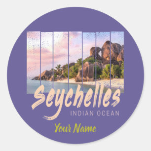 Seychelles Indian Ocean vintage sunset souvenir Classic Round Sticker
