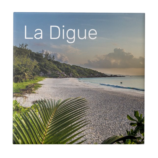 Seychelles La Digue Sunset Beach Holiday Souvenir  Ceramic Tile (Front)