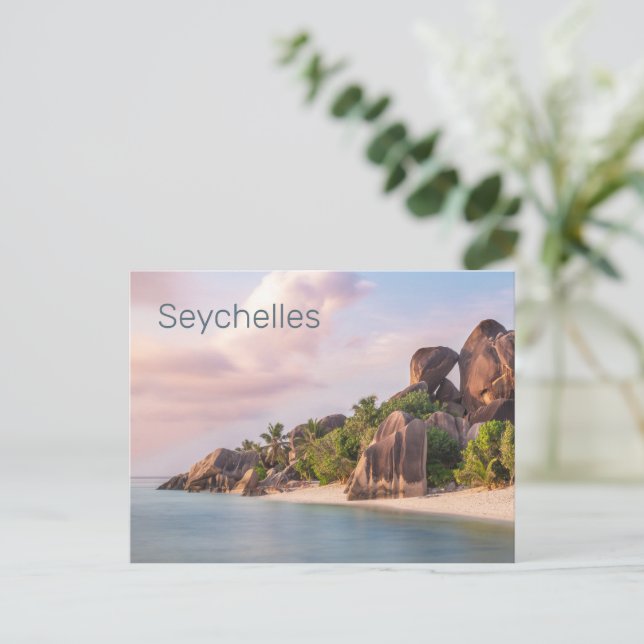 Seychelles La Digue Vintage Sunset Holiday Gift Postcard (Standing Front)