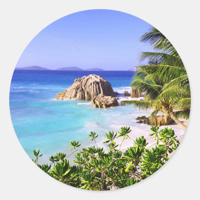 Seychelles Tropical Island Beach Classic Round Sticker (Front)
