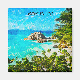 Seychelles Tropical Oil Painting – Vibrant Island Magnet