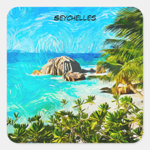 Seychelles Tropical Oil Painting – Vibrant Island Square Sticker