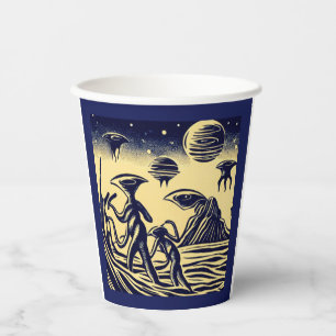 SF - Aliens On A Strange Planet Woodcut 1 Paper Cups