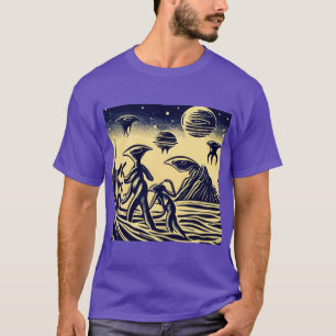 SF - Aliens On A Strange Planet Woodcut 1 T-Shirt