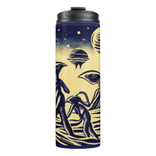 SF - Aliens On A Strange Planet Woodcut 1 Thermal Tumbler