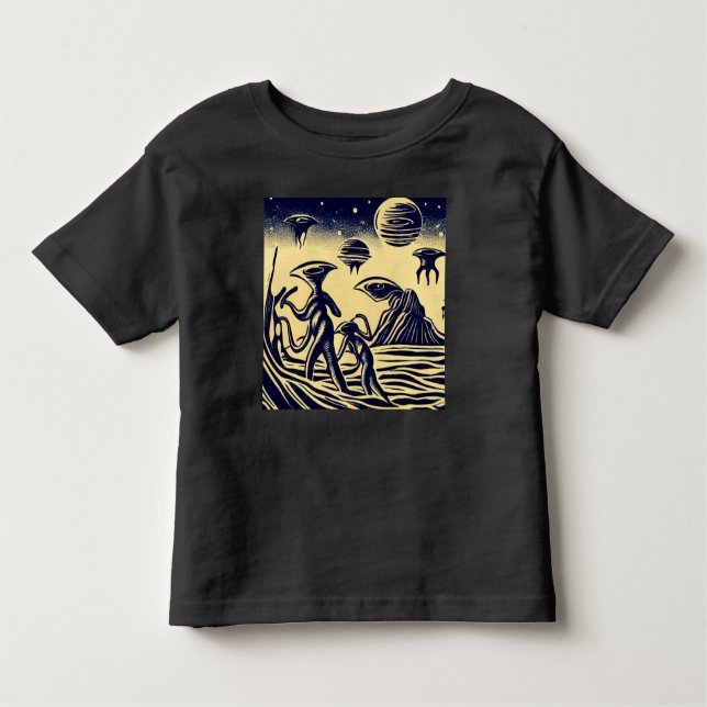 SF - Aliens On A Strange Planet Woodcut 1 Toddler T-Shirt (Front)