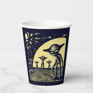 SF - Aliens On A Strange Planet Woodcut 2 Paper Cups