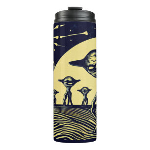 SF - Aliens On A Strange Planet Woodcut 2 Thermal Tumbler