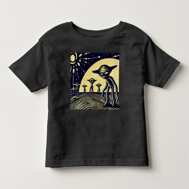 SF - Aliens On A Strange Planet Woodcut 2 Toddler T-Shirt (Front)