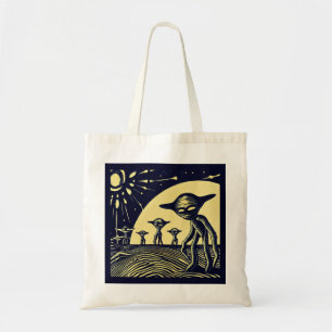 SF - Aliens On A Strange Planet Woodcut 2 Tote Bag