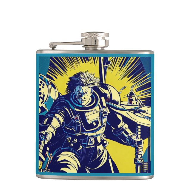 SF - Anime Hero Woodcut 1 Hip Flask (Front)