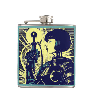 SF - Anime Hero Woodcut 3 Hip Flask