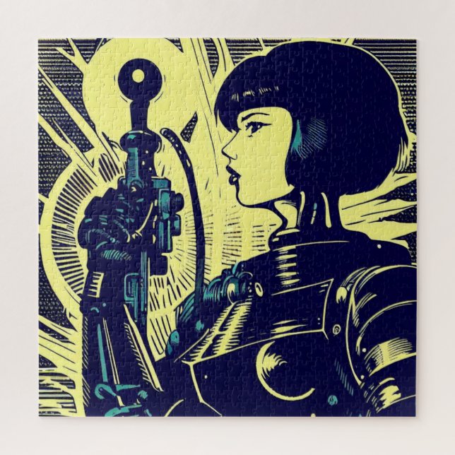 SF Anime Hero - Woodcut (3) Jigsaw Puzzle (Vertical)