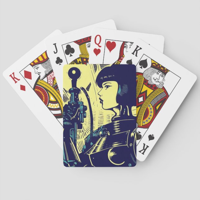 SF Anime Hero - Woodcut (3) Playing Cards (Back)