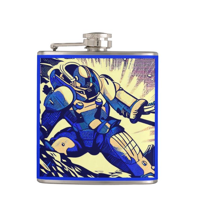 SF - Anime Hero Woodcut 4 Hip Flask (Front)