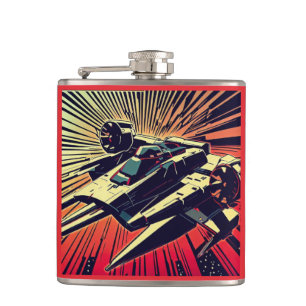 SF - Anime Starfighter Woodcut 1 Hip Flask
