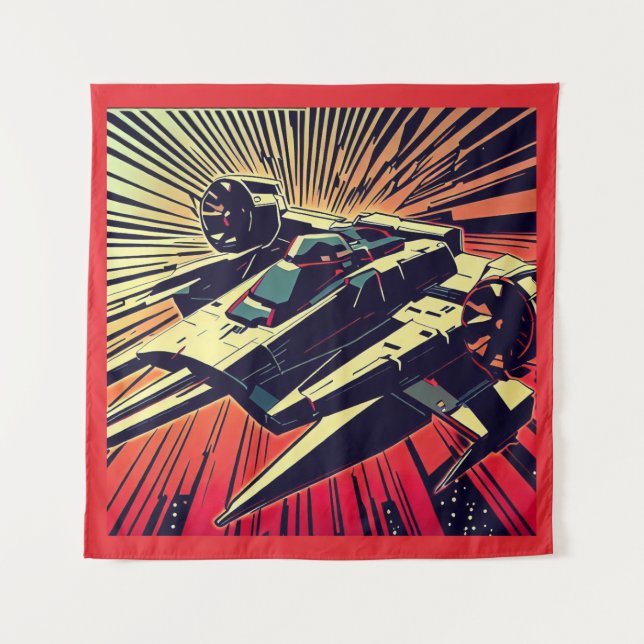 SF - Anime Starfighter Woodcut 1 Tapestry (Front)