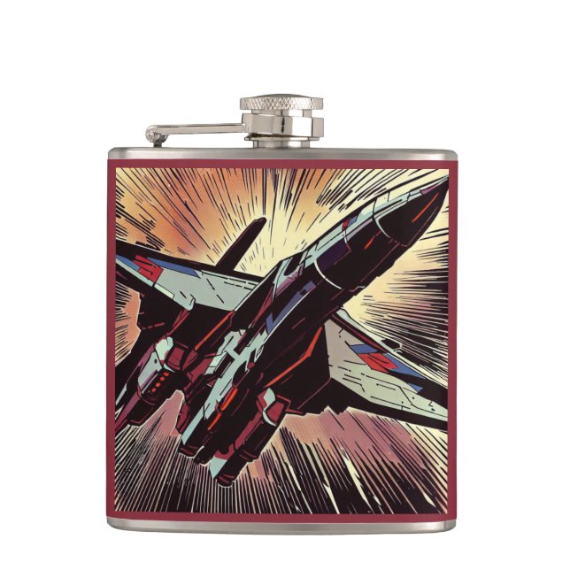 SF - Anime Starfighter Woodcut 2 Hip Flask (Front)