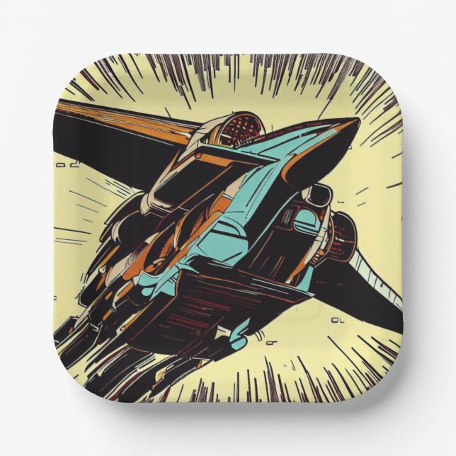 SF - Anime Starfighter Woodcut 3 Paper Plate (Front)