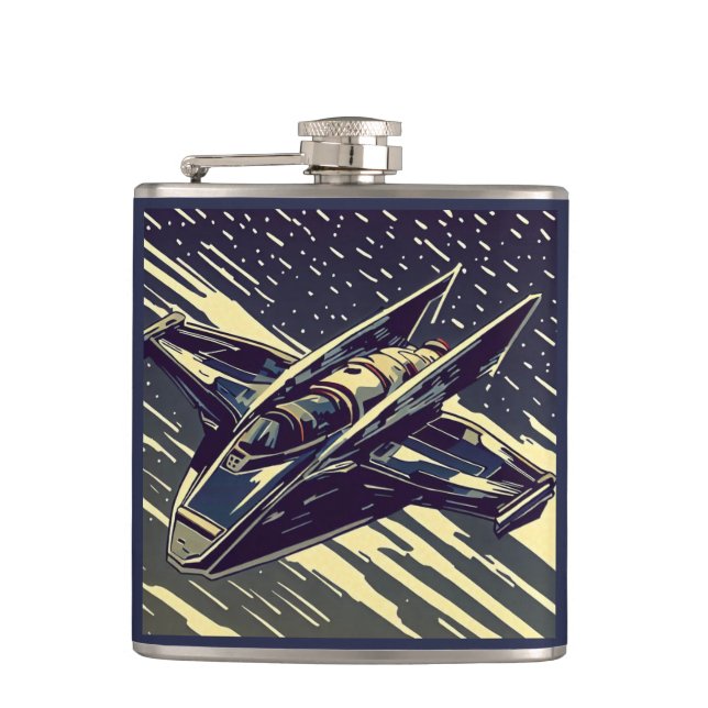 SF - Anime Starfighter Woodcut 4 Hip Flask (Front)