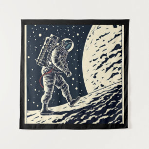 SF - Astronaut on Spacewalk Woodcut 1 Tapestry
