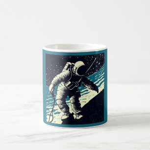 SF - Astronaut on Spacewalk Woodcut 2 Coffee Mug