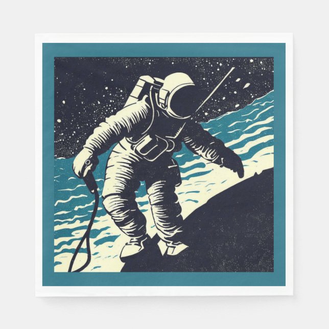 SF - Astronaut on Spacewalk Woodcut 2 Napkin (Front)