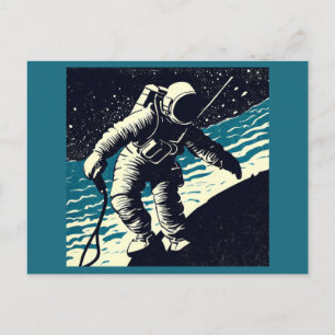 SF - Astronaut on Spacewalk Woodcut 2 Postcard