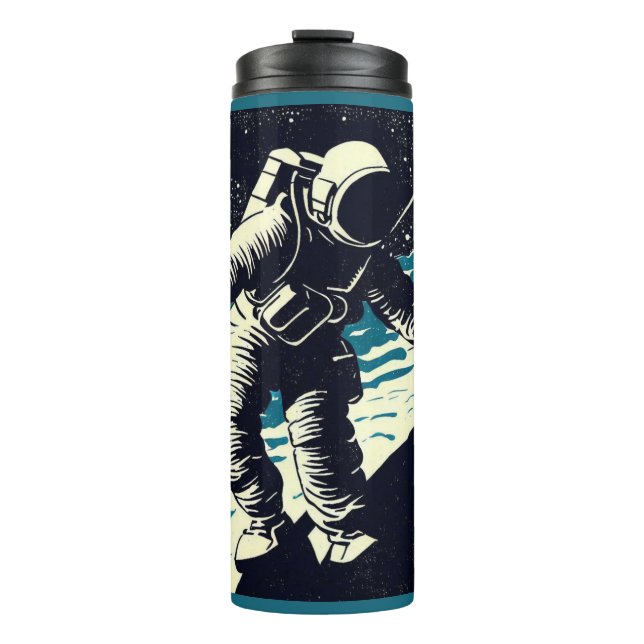 SF - Astronaut on Spacewalk Woodcut 2 Thermal Tumbler (Front)