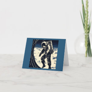 SF - Astronaut on Spacewalk Woodcut 3 Card
