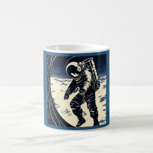 SF - Astronaut on Spacewalk Woodcut 3 Coffee Mug