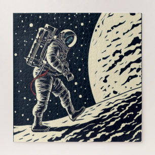 SF Astronauts On Spacewalk - Woodcut (1) Jigsaw Puzzle