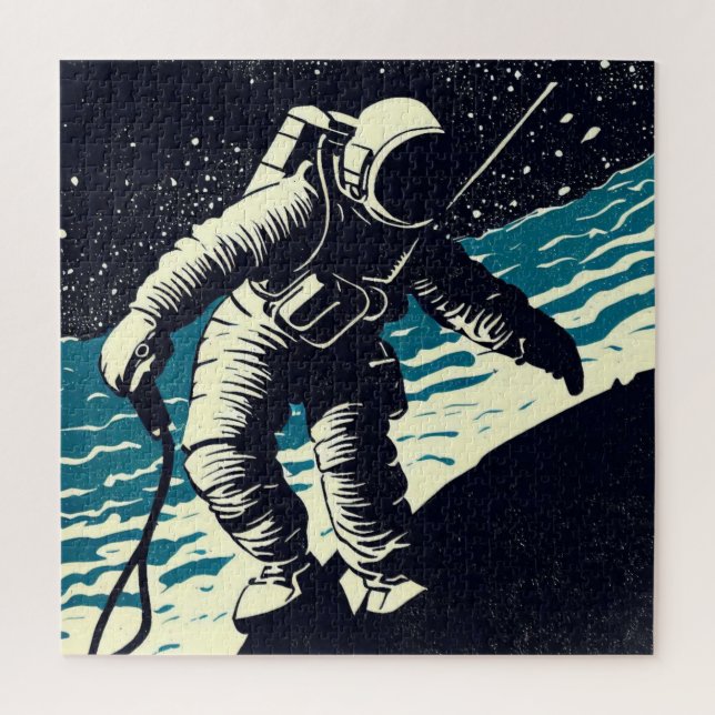 SF Astronauts On Spacewalk - Woodcut (2) Jigsaw Puzzle (Vertical)