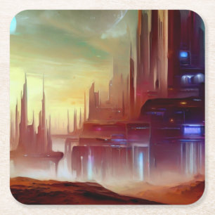 SF City On a Strange Planet 1 Square Paper Coaster