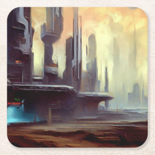 SF City On a Strange Planet 2 Square Paper Coaster