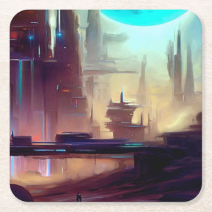 SF City On a Strange Planet 3 Square Paper Coaster