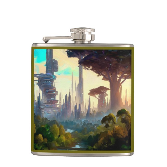 SF - City On Forest Planet 1 Hip Flask (Front)