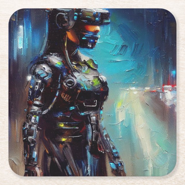 SF - Cyberpunk Hero 2 Square Paper Coaster (Front)